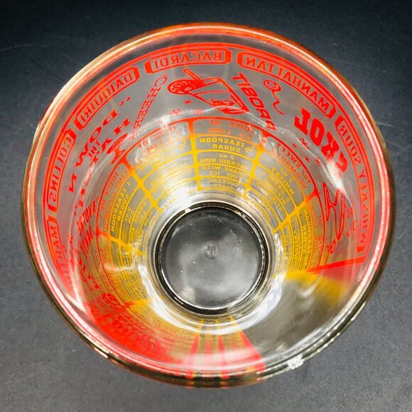 Mid Century Federal Glass Cocktail Shaker Bottom Recipes Ombre Red to Yellow - Picture 6 of 12